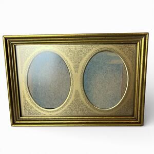 Vintage Hallmark Dual Oval Filigree Goldtone Tabletop Photo Frame 80s Victoriana